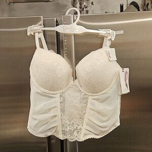💕JESSICA SIMPSON💕 Flirty Corset Bra with Light Push Up Cups ~ White 36B NWT